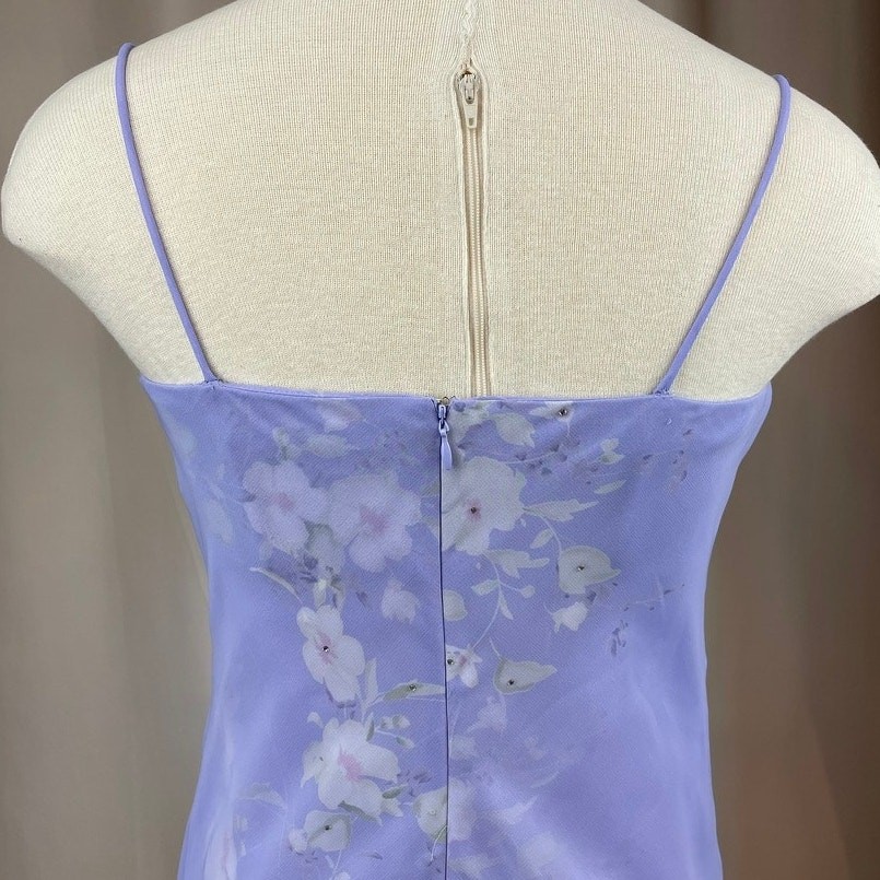 Vintage 90s CHELSEA NITES Purple Floral Chiffon Prom Dress (6) Rhinestone Fairy