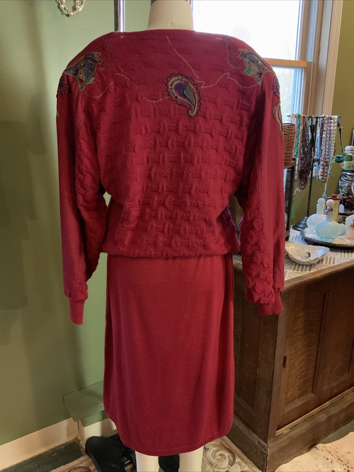 Marc D’Alcy Vintage 80s Knit Skirt Suit Knit Sweater Beaded Embroidery Sz Sz L ￼
