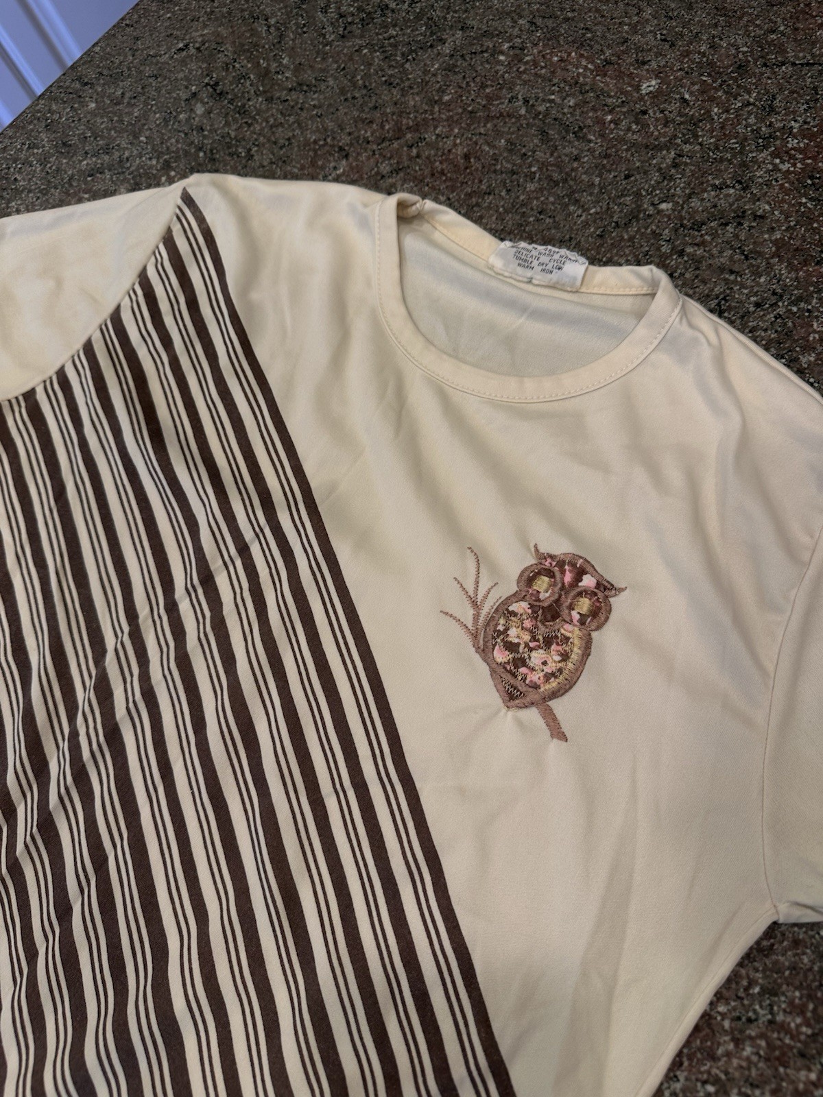 Vintage 70s Miss Shaheen California Hawaii Polyester Owl 🦉 Shirt Medium