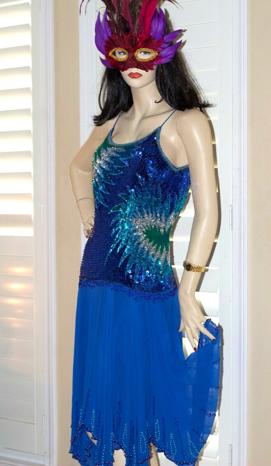 Amazing Vintage Sequin Silk Gatsby Formal Festival Cocktail PgDress S-M