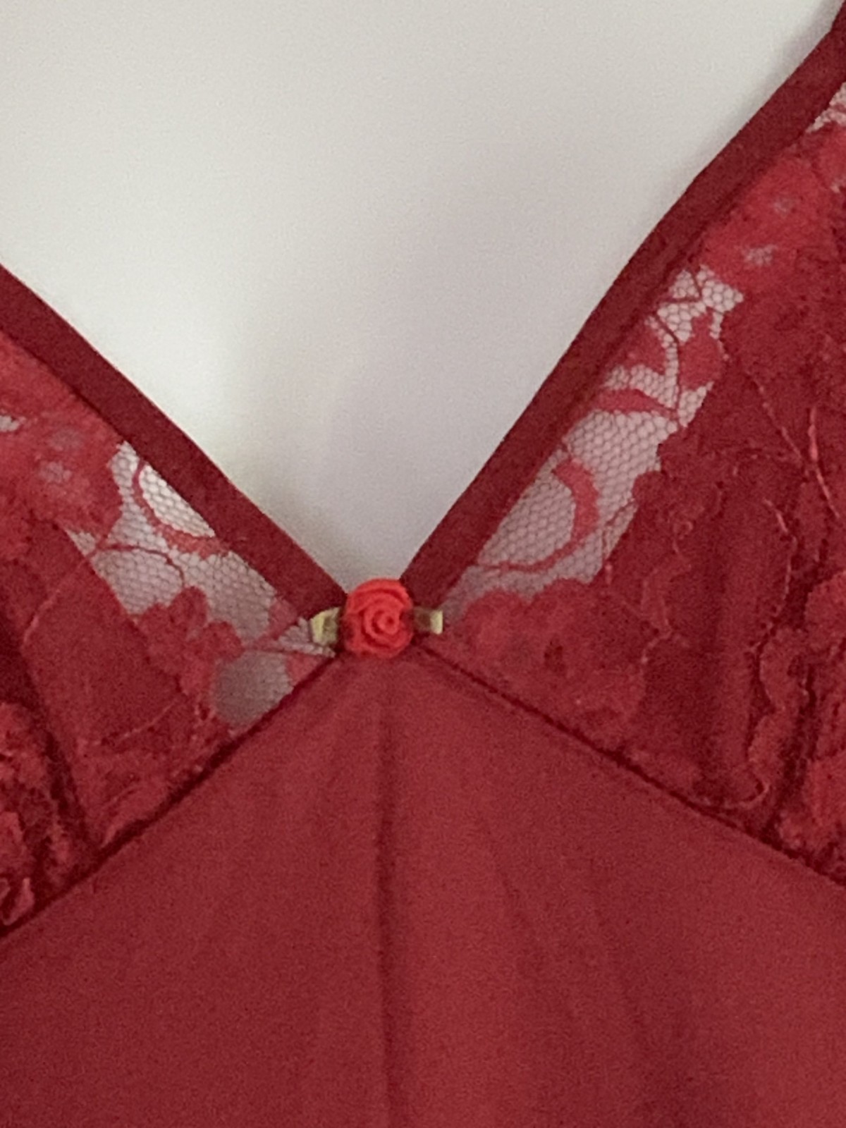 Vtg Nylon Lace Triple Strap Cross Back Maxi Nightgown Merlot Petra Fashions Sz S