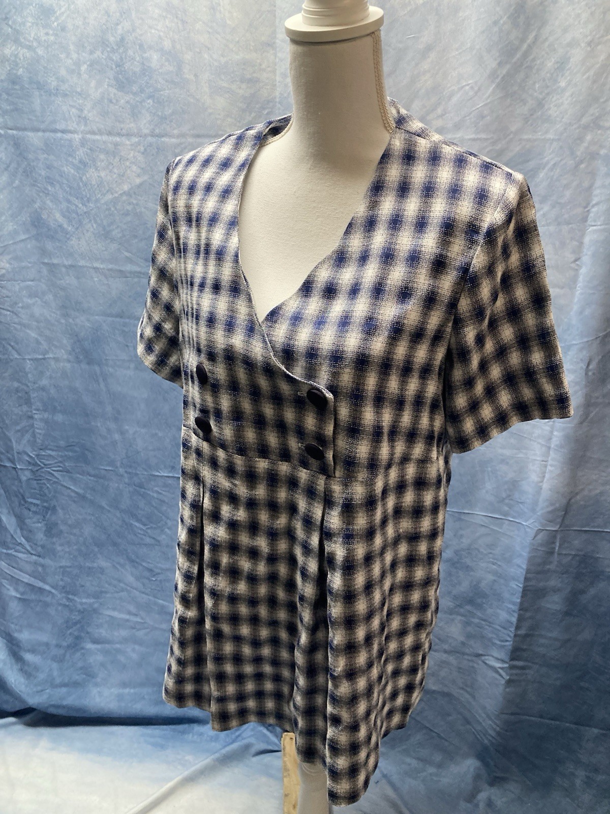 Vintage 1980s Empire Waist Shirt Blue And White Nu Venture Size Small