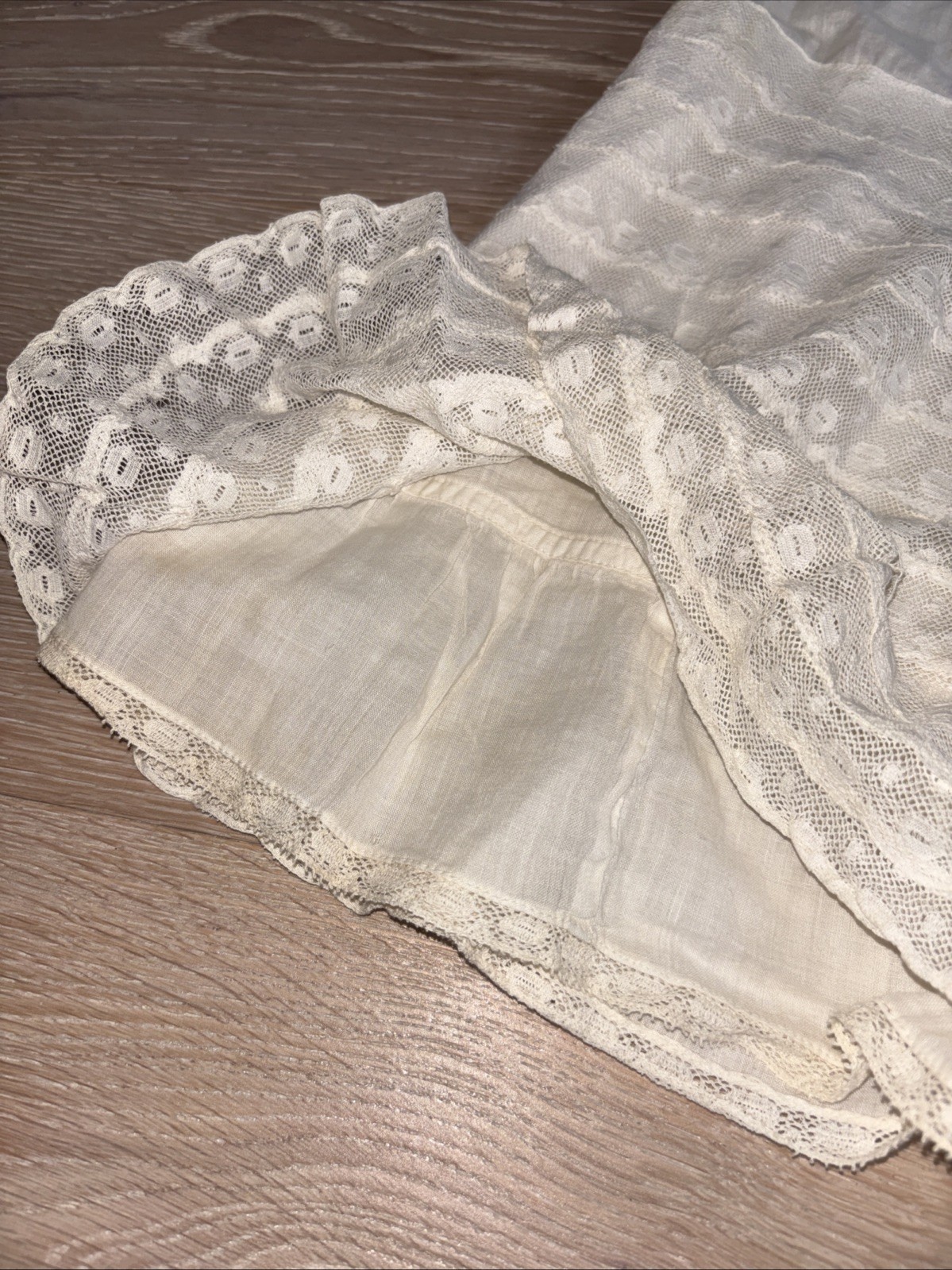 Antique Victorian Edwardian Ivory Cotton Petticoat Skirt C. 1900 Lace Hem