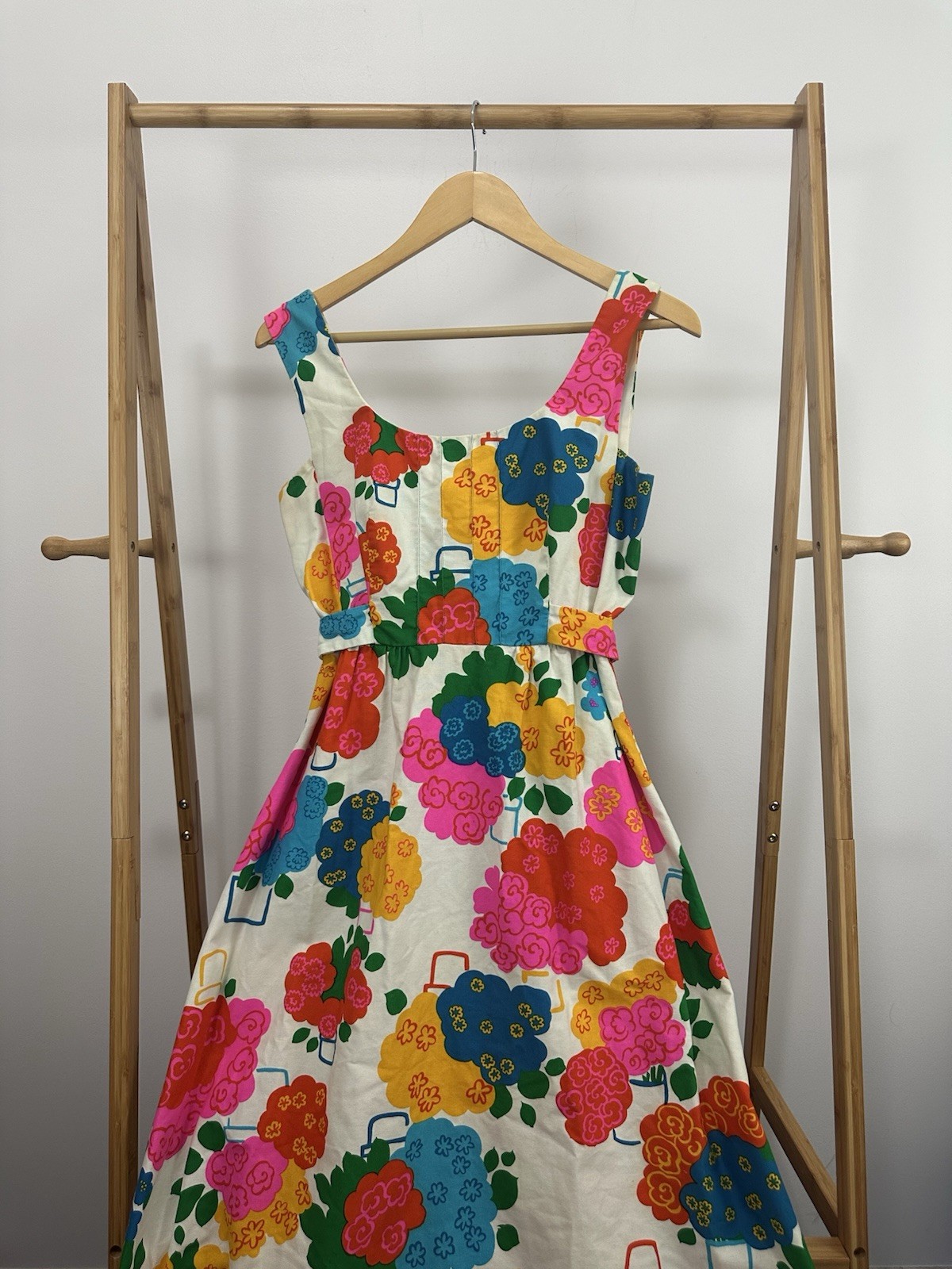 VTG Malia 60s Honolulu Maxi Dress Psychedelic Floral AOP Print Ruffle Sleeveless