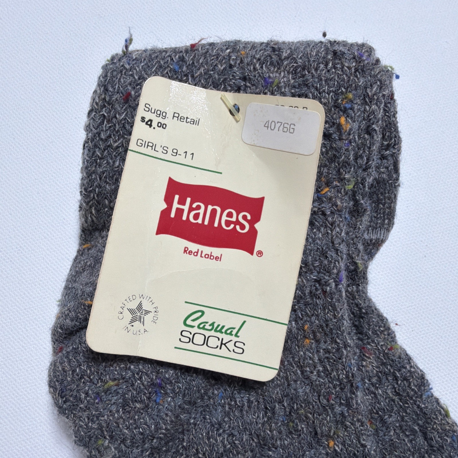 VTG Hanes Socks 9-11 Acrylic Nylon Crew NOS 80’s Confetti Colorful USA 90s Grey