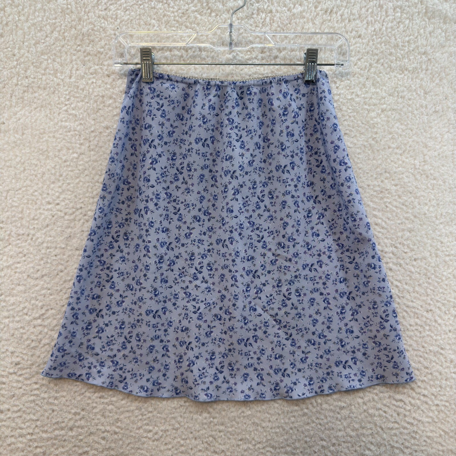 90s Y2K Vintage Midi Skirt XS Small Periwinkle Blue Ditsy Floral Coquette Fairy