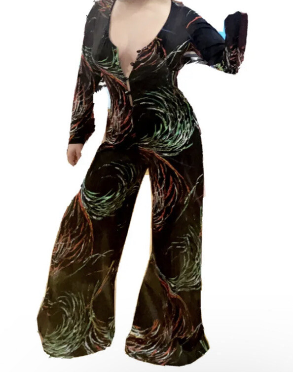 Rare Vintage 70’s New Leaf California Black Disco Long Sleeve Jumpsuit Playsuit