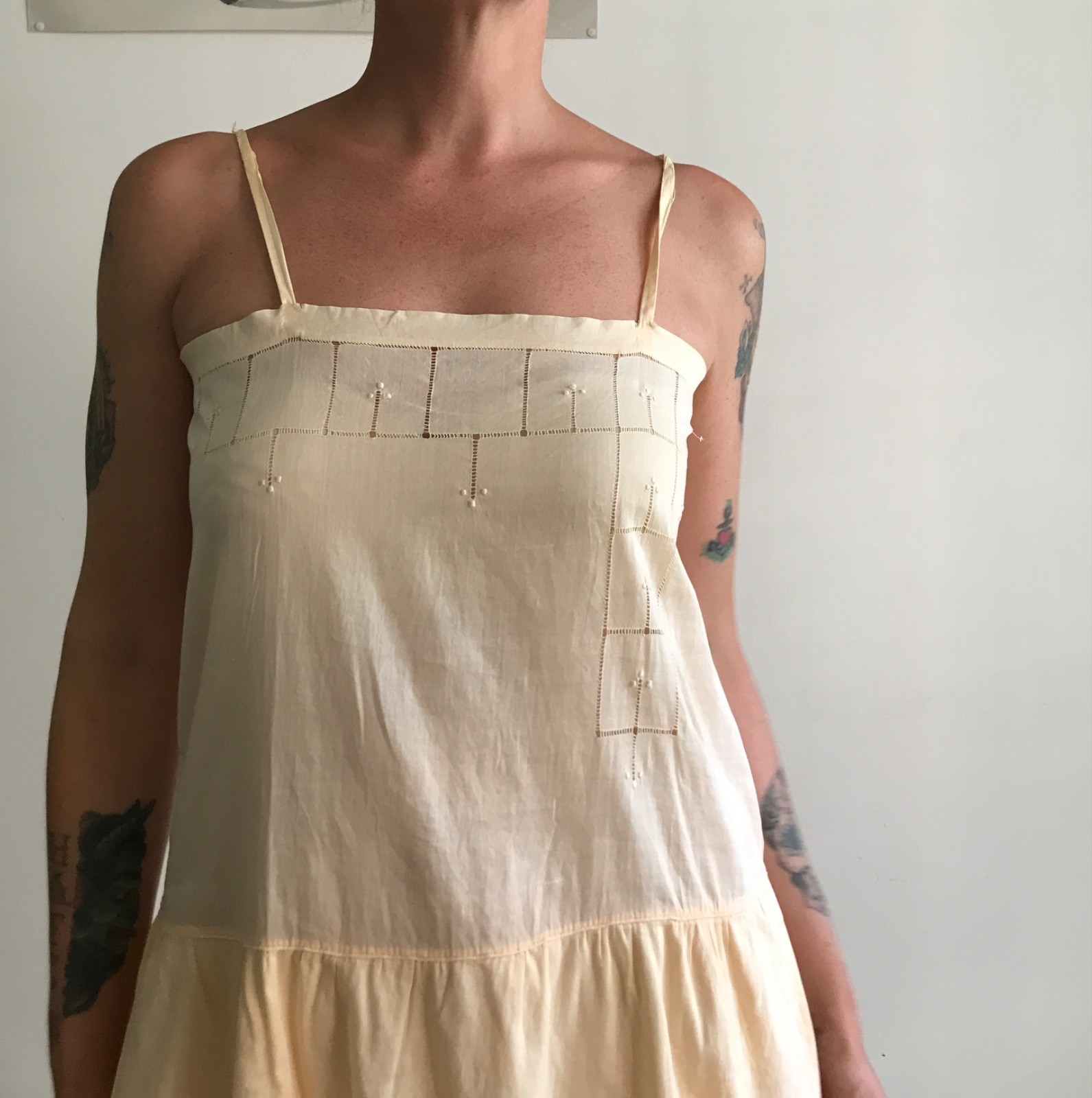 Vintage Antique 1920s Lingerie Brief Dress Petticoat Early Era 900 Cotton M