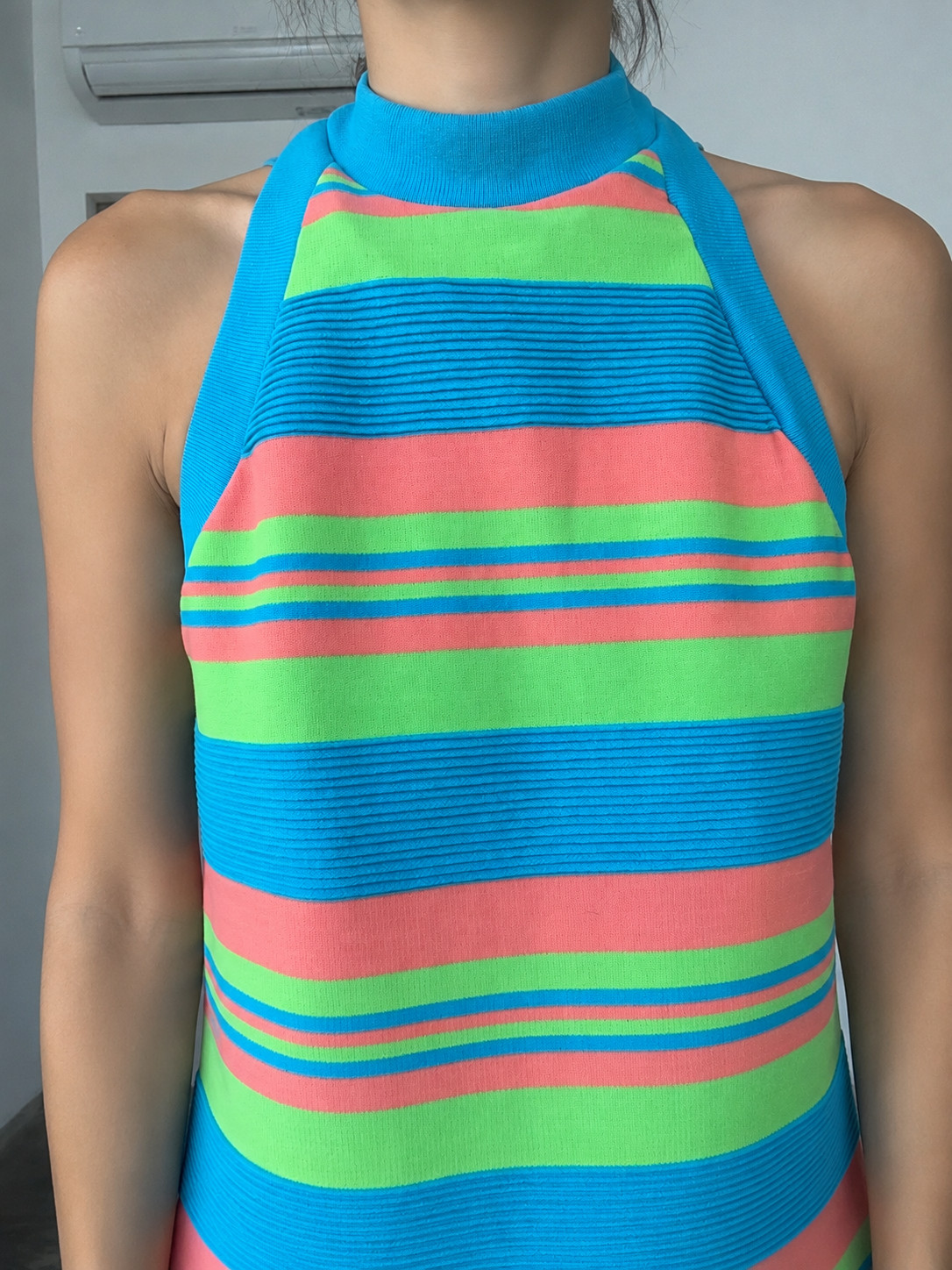 VINTAGE 60s Cole of Cali SLEEVELESS TOP SHERBERT STRIPES, SIDE SLIT, BACK ZIPPER