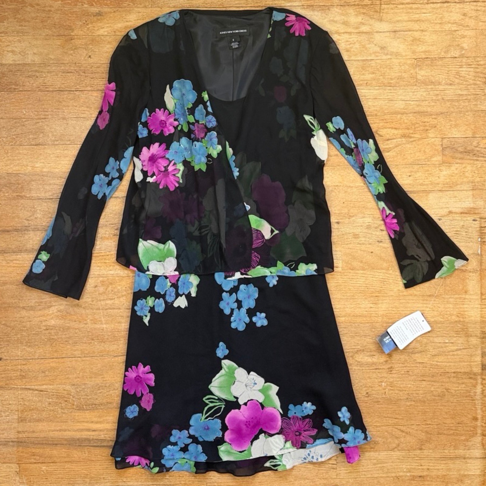 Vintage Silk Floral Dress Size Small (6) 90s Sheer Jacket Bodice Flower Print