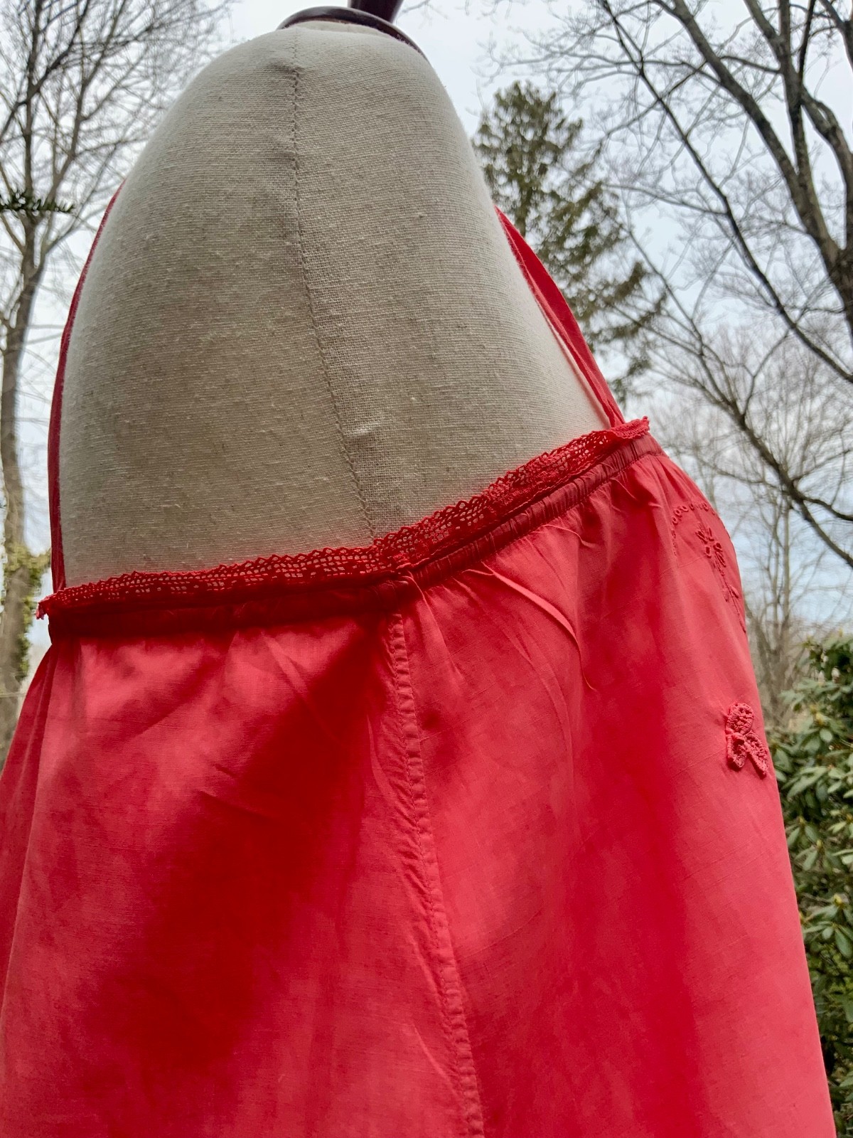 Edwardian Hand-Dyed Cotton Slip Dress | Restored Antique Lingerie with Appliqué