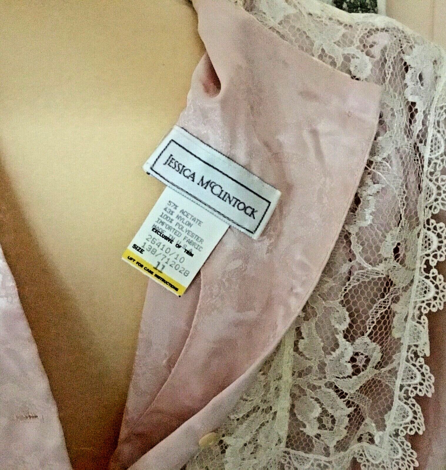 VTG JESSICA MC CLINTOCK LONG DRESS SZ 11 PEACHY PINK BLUSH W/ECRU LACE USA EXC.