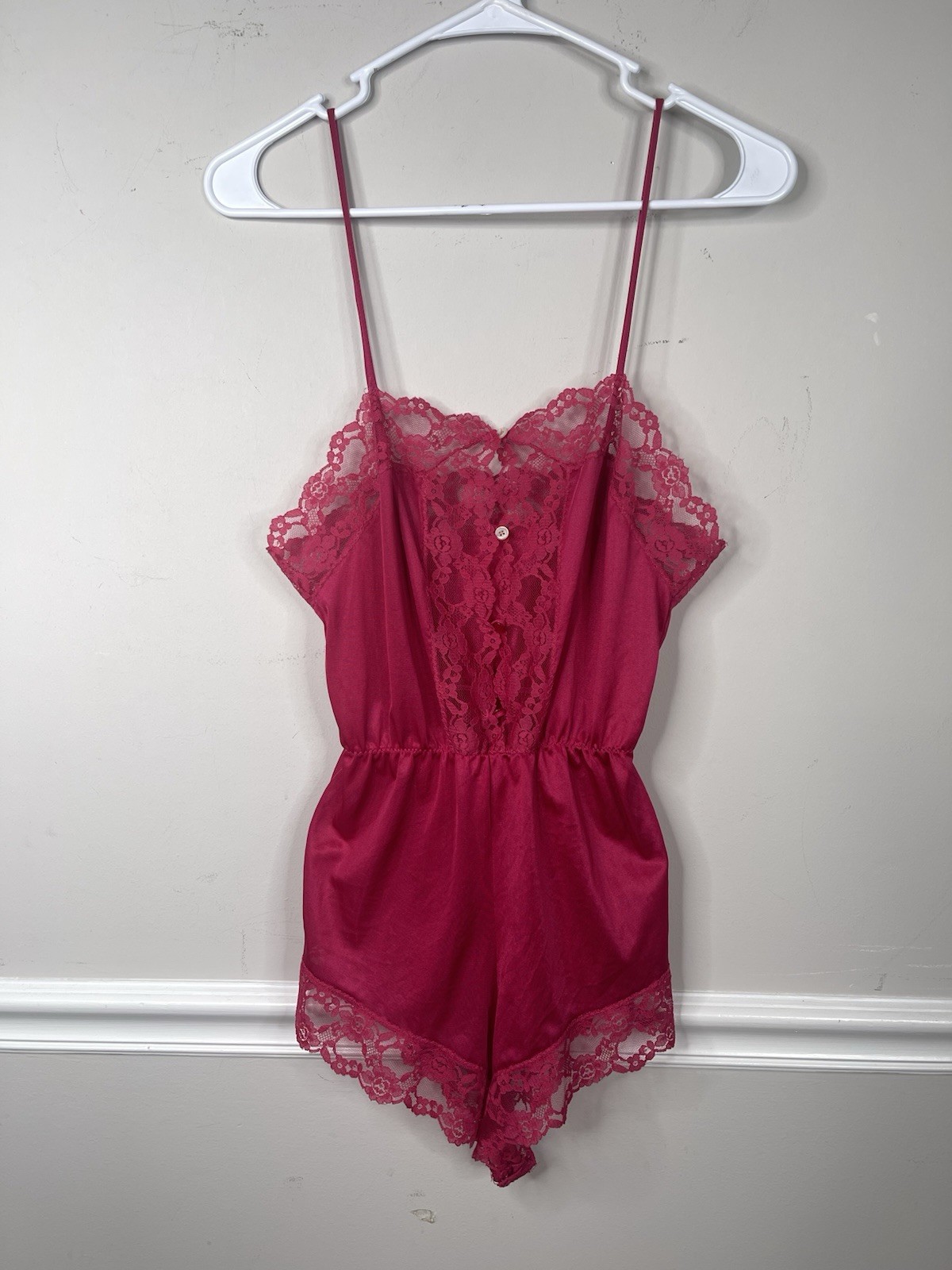 Vintage 80’s Juliara Vintage hot pink Lace Teddy Bodysuit Lingerie SZ M sexy