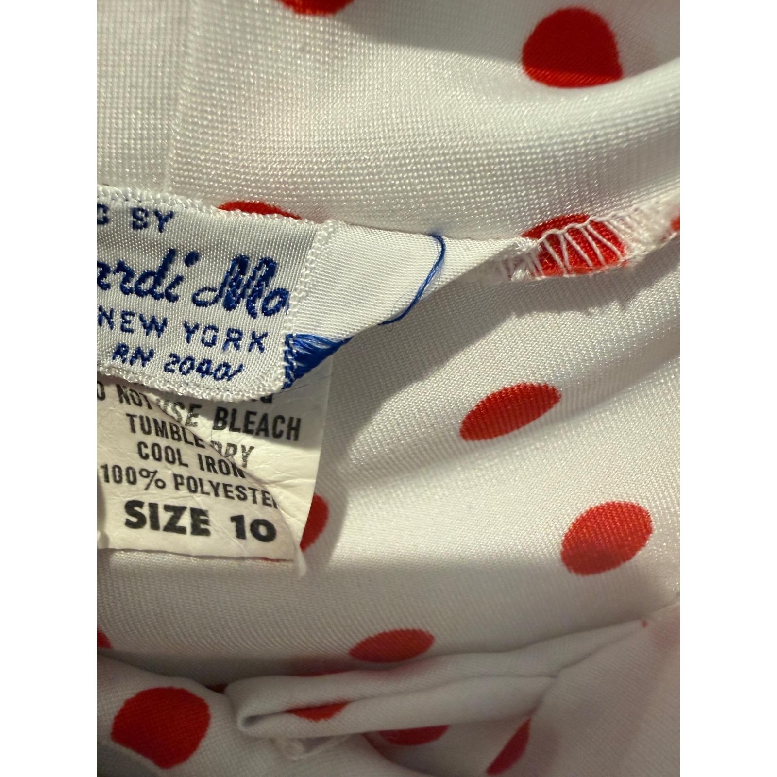 Vintage 70s Mardi Mode Polka Dot Tie Neck Blouse Red White Retro Top Size 10