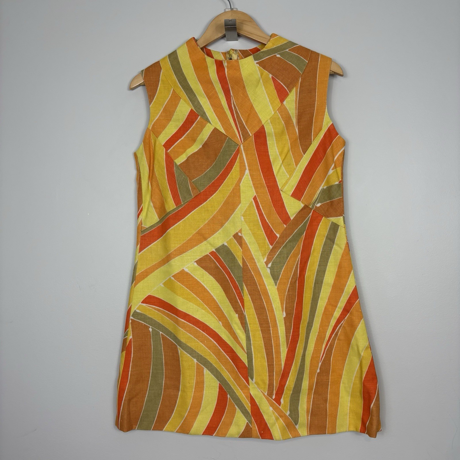 Vtg 60s Mod Sleeveless Shift Dress Psychedelic Abstract Geometric Colorful