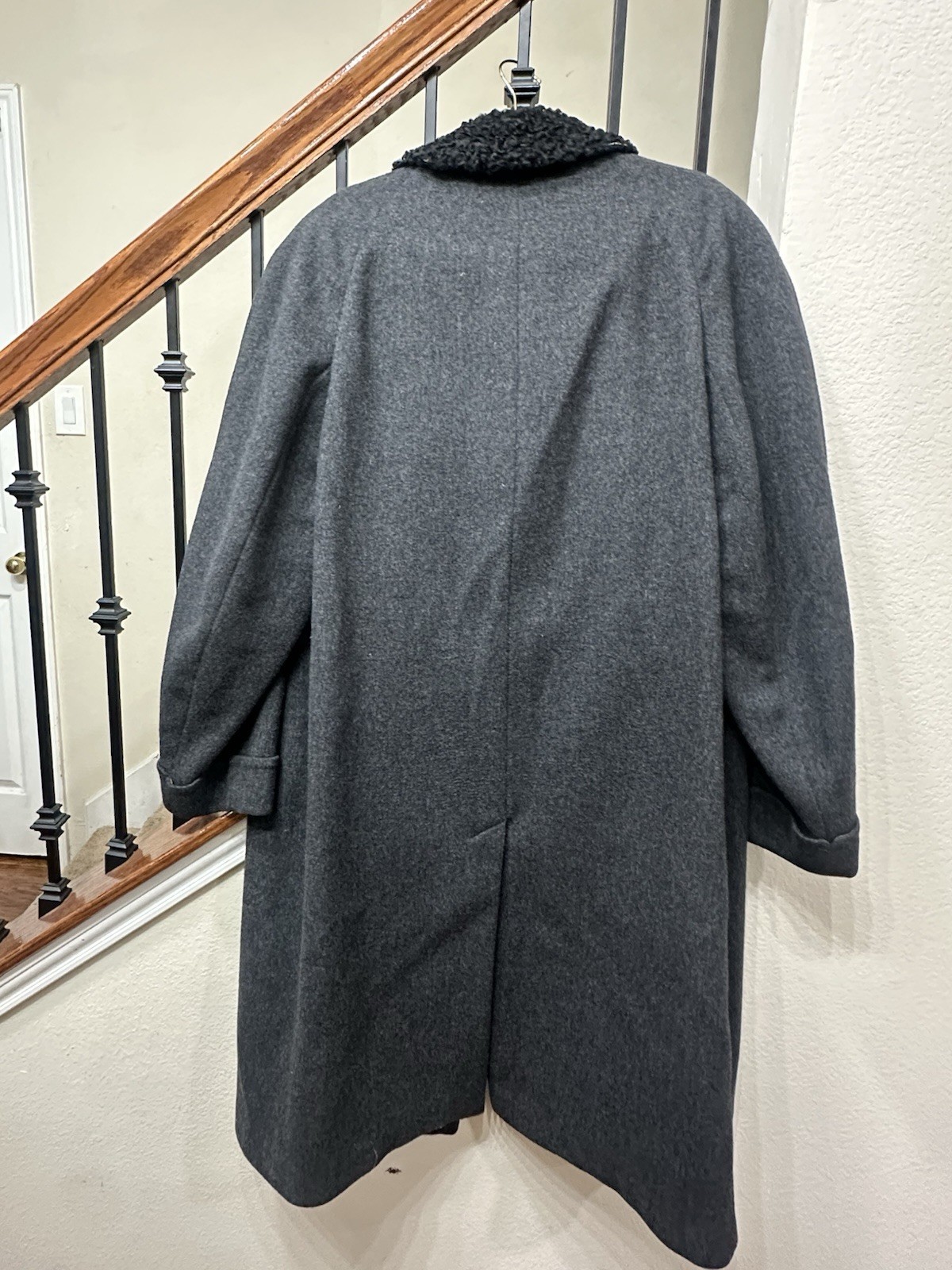 Vintage 1940’s Charcoal Wool Coat Winter with Persian Lamb Fur Collar Woman’s