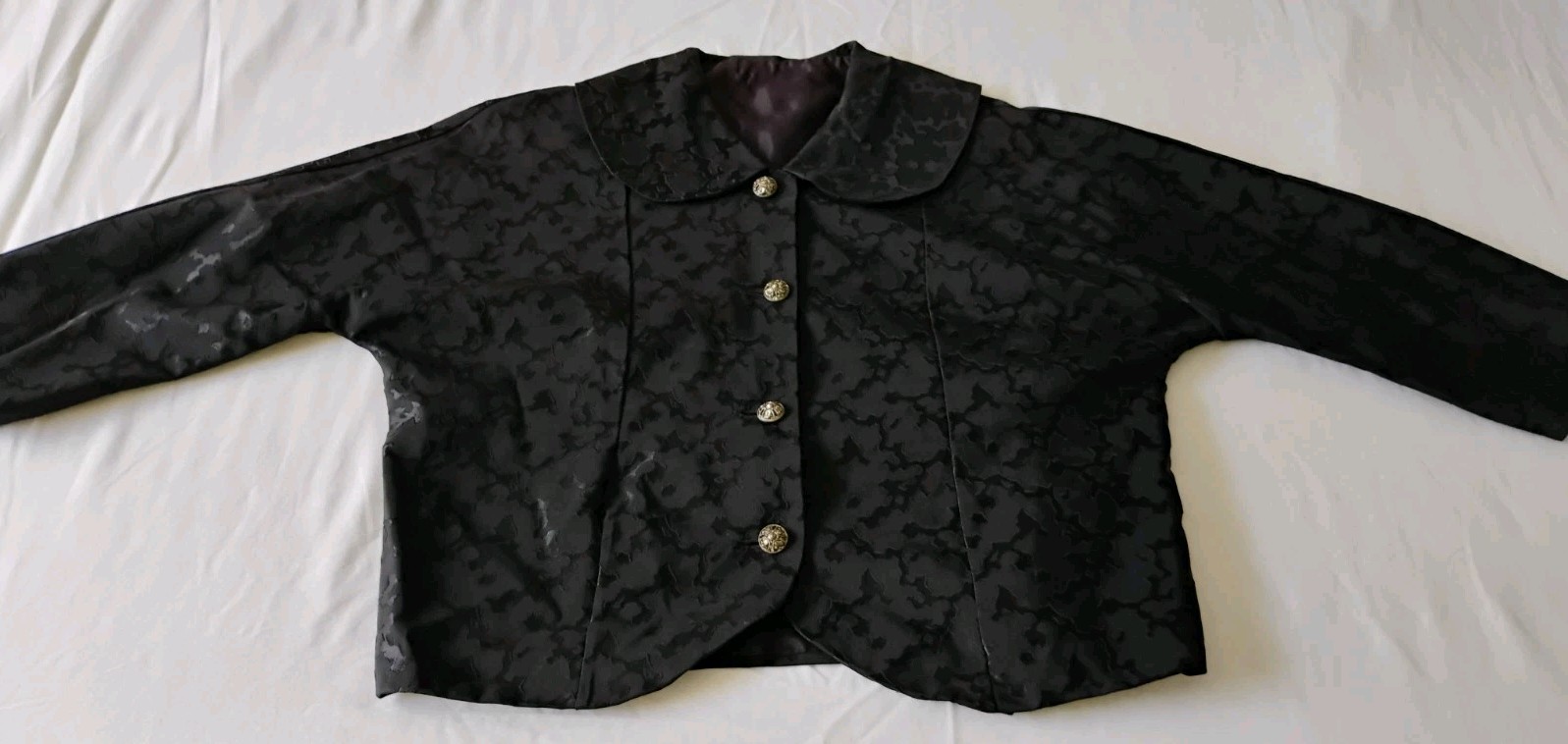 Vtg 1950s Black Jacket Women’s Elegant Antique Buttons Crop MOD sz M/L