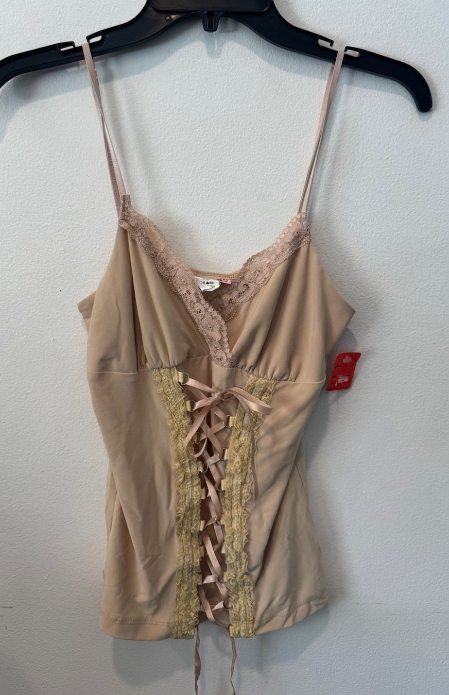 Vintage Y2K Nude Lace-Up Corset Cami Top Fairy Grunge Boho Festival M