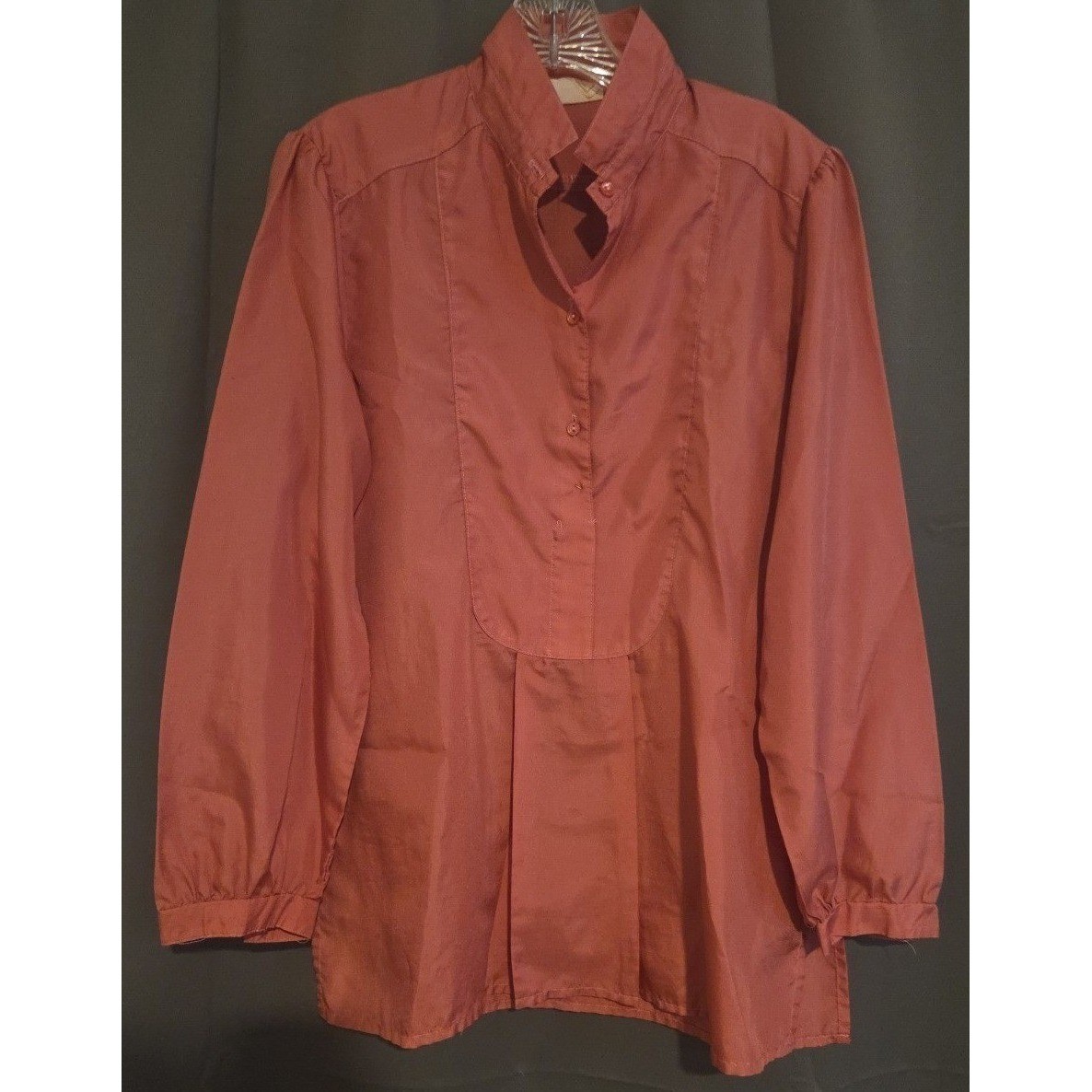 Herb Roberts California Vintage Bib Front Blouse Rust High Neck Long Sleeve Top