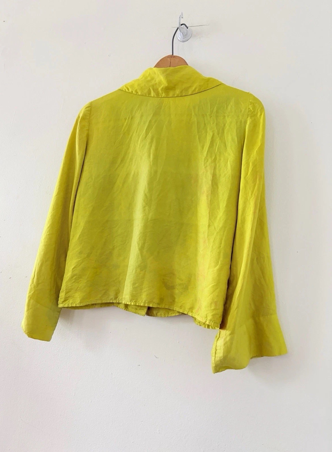 Vintage Antique 1920s 1930s Chartreuse Silk Trumpet Sleeve Blouse Shell Button S