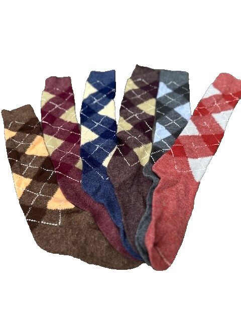 VTG 80s Argyle Sample Set NOS Mis Matched 6 pcs Red Brown Grey Blue Socks