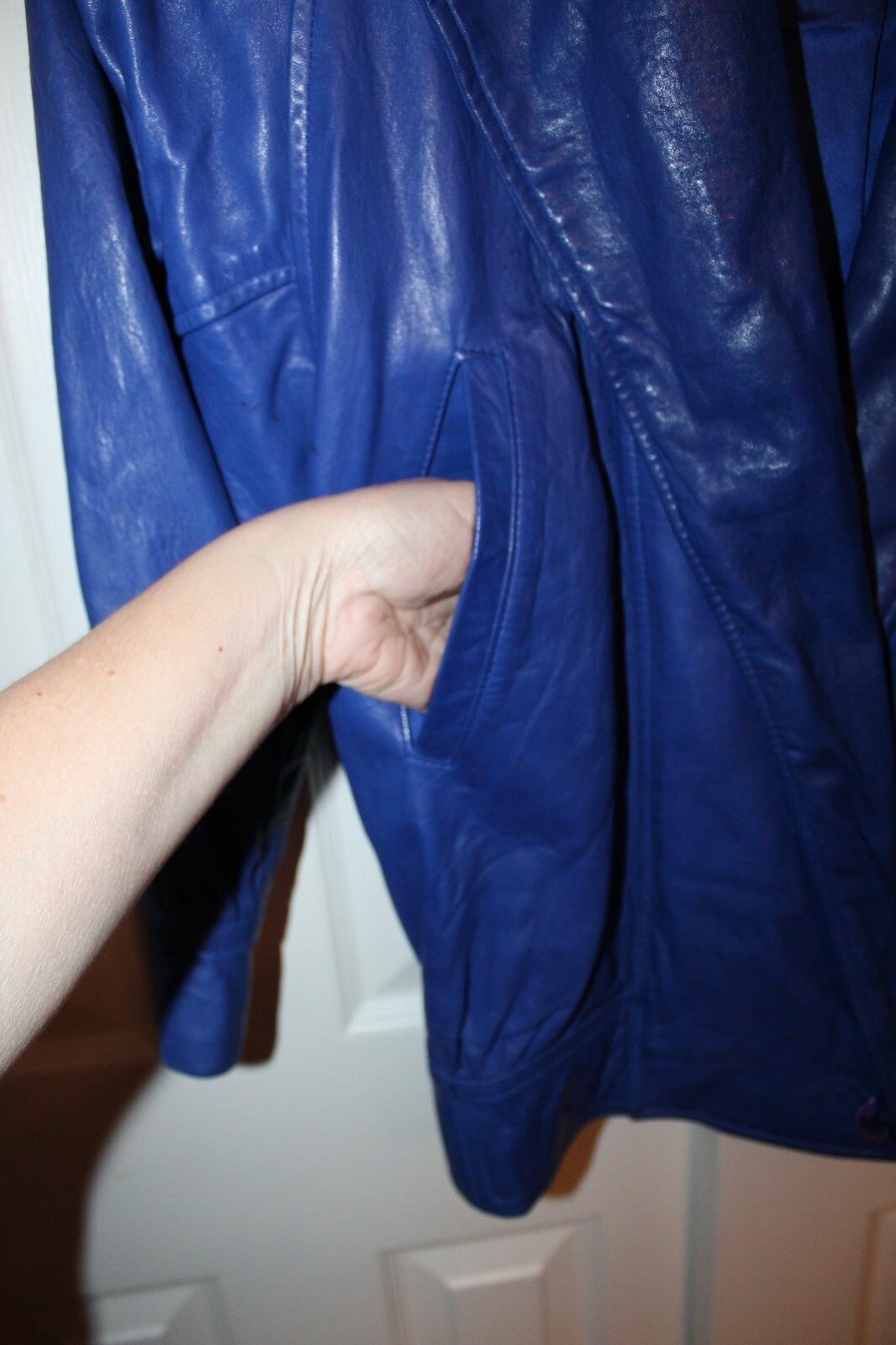 Vintage 80s MAGLIA Electric Blue Soft Leather Bomber Jacket Coat Women’s Size 2