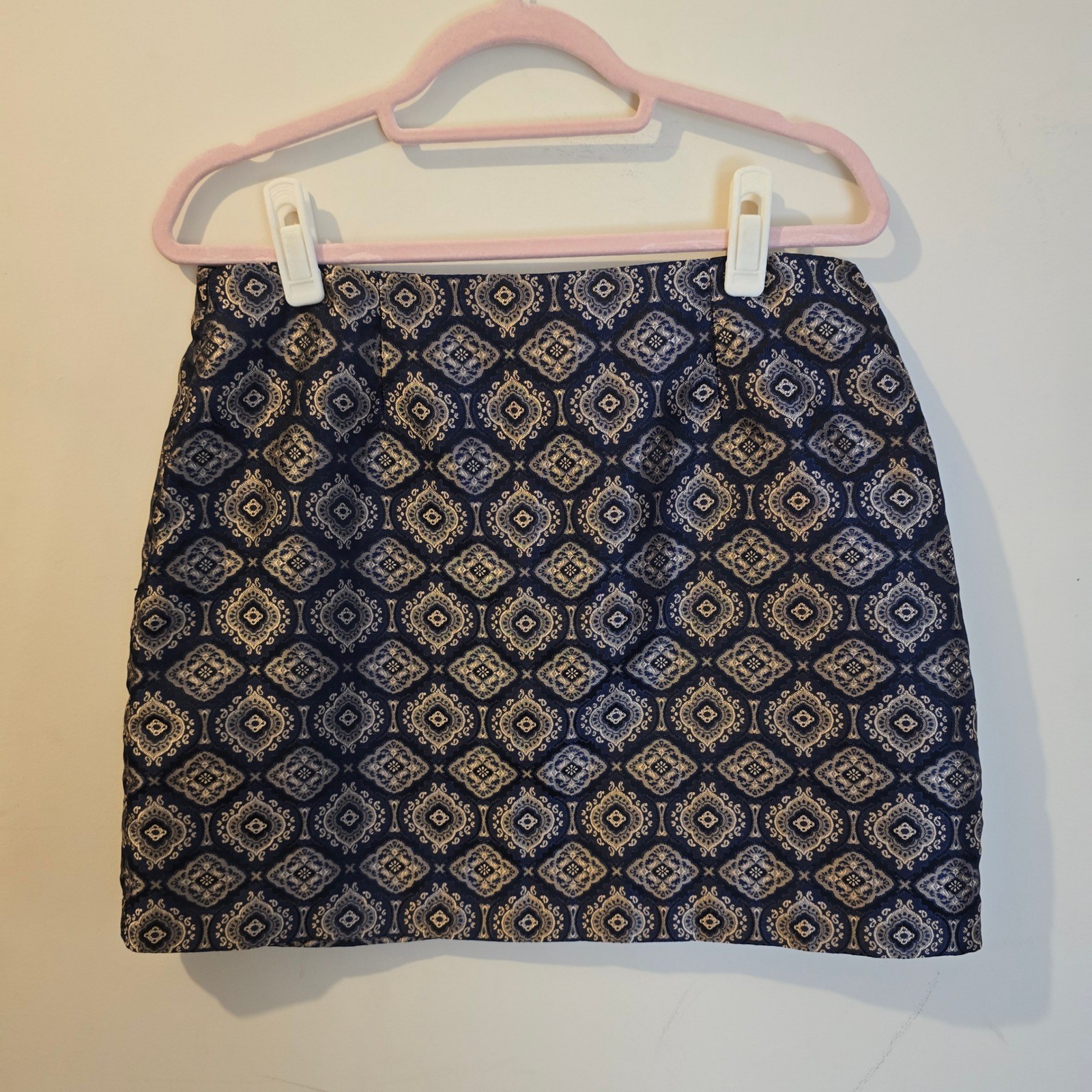 Jonathan Martin Vintage Brocade 2 Piece Set Crop Top Mini Skirt Navy Gold Sz 13