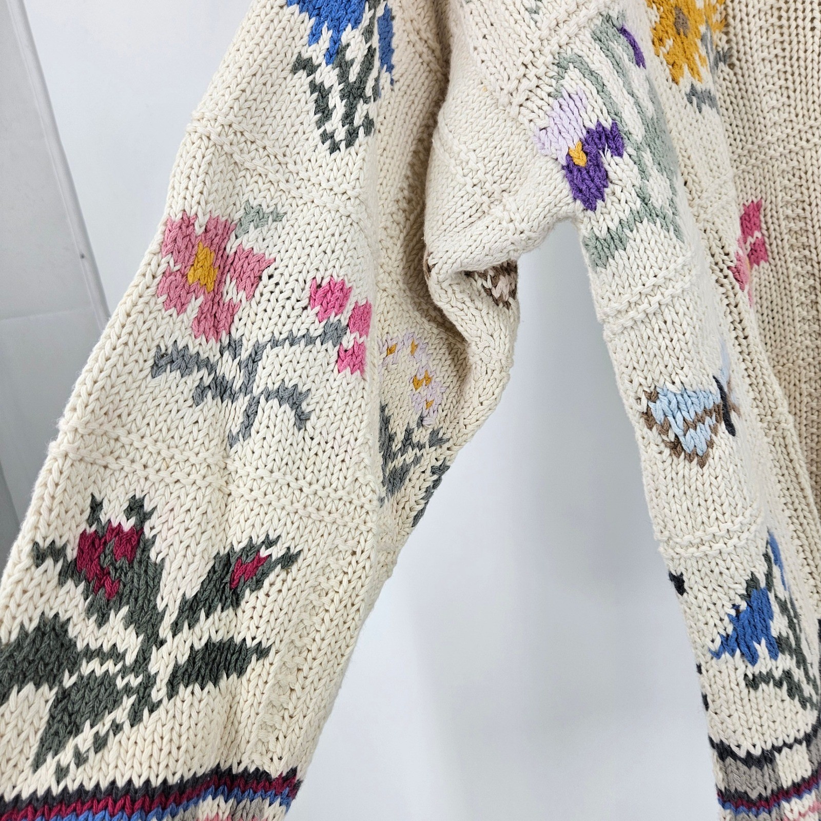 Vintage y2k Outback Red Grandma Sweater Cream Butterfly Floral Knit Pullover M