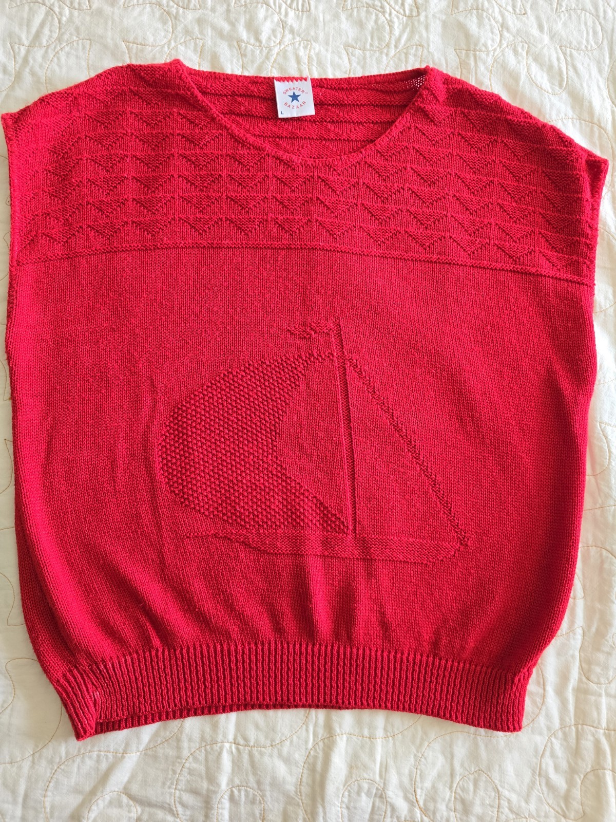 Vintage 80s 90s Red Sailboat Sweater Womens Large Preppy Coastal Grandma Beach