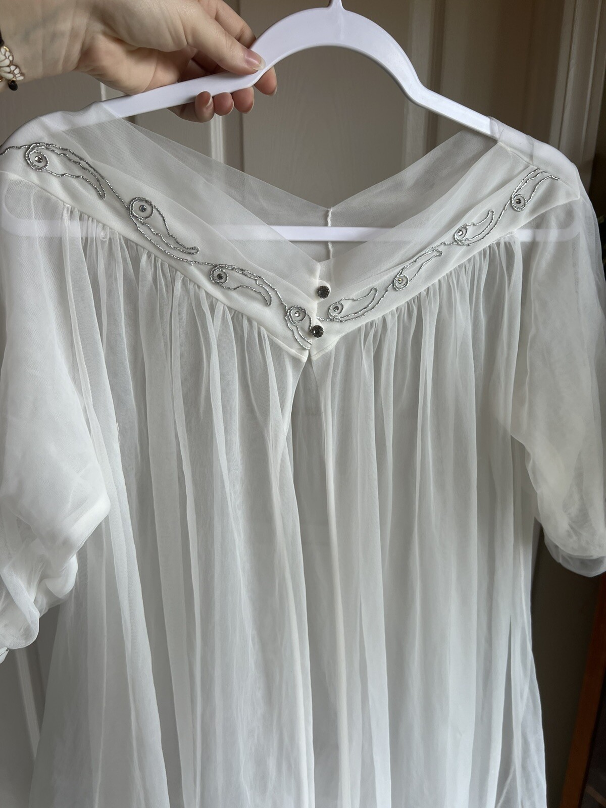 Vintage 60s(?) Pandora’s Lingerie Peignoir Bridal Chiffon Robe Size Medium
