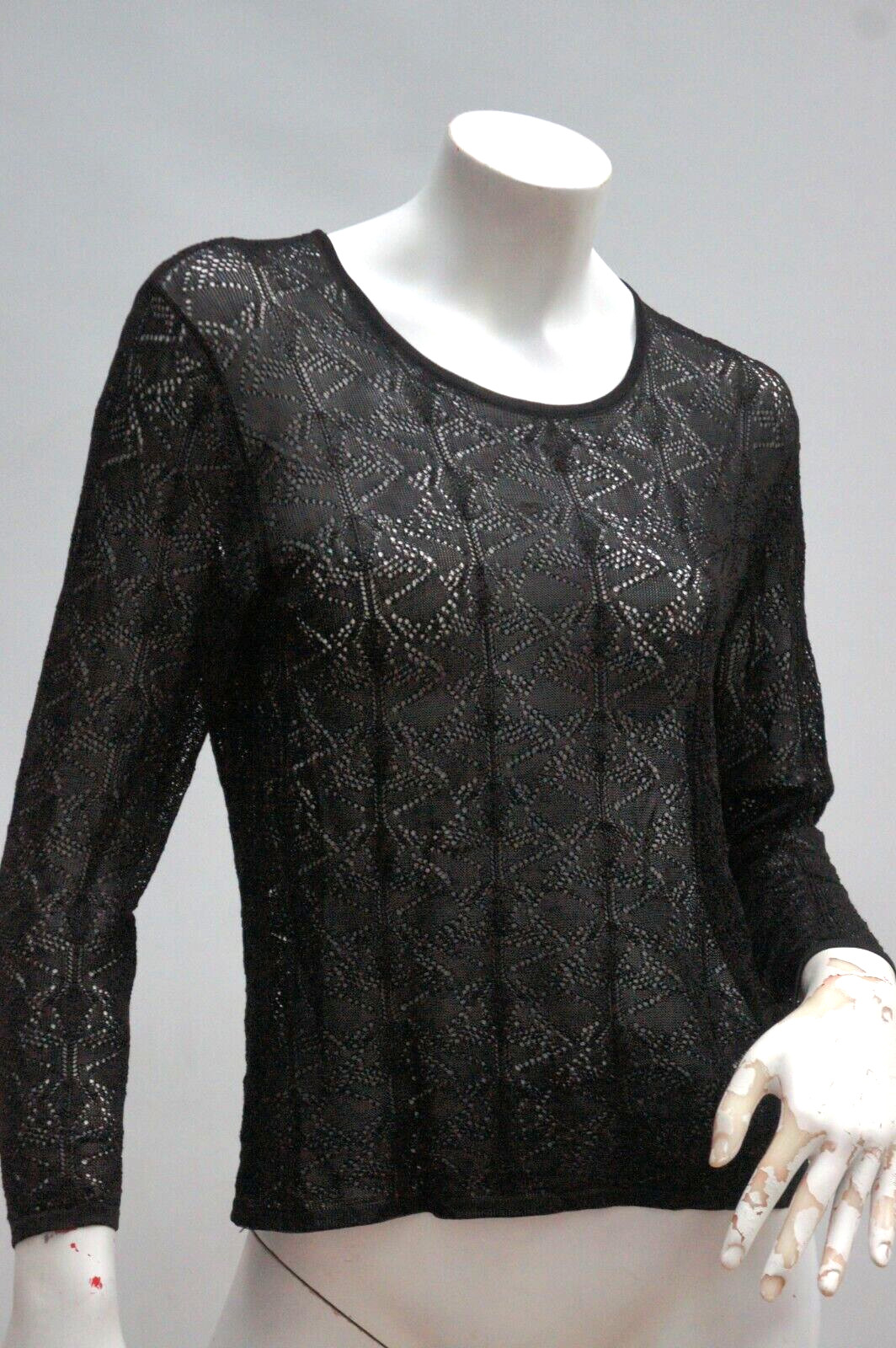 Vintage 80s Sheer Black Lace Long Sleeve T-shirt Top