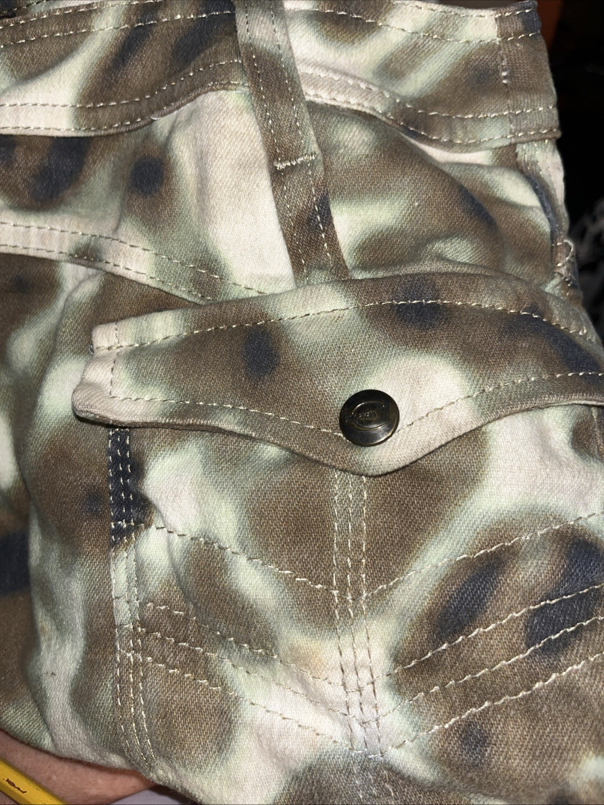 Vintage JUST CAVALLI DENIM camouflage pencil skirt 42 Gold Stitching Zip Italy