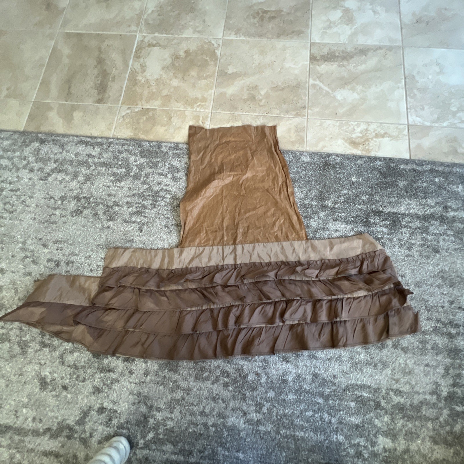 Brown Satin Taffeta Ruffled Fabric Piece From A Vintage Dress. Rare Find.