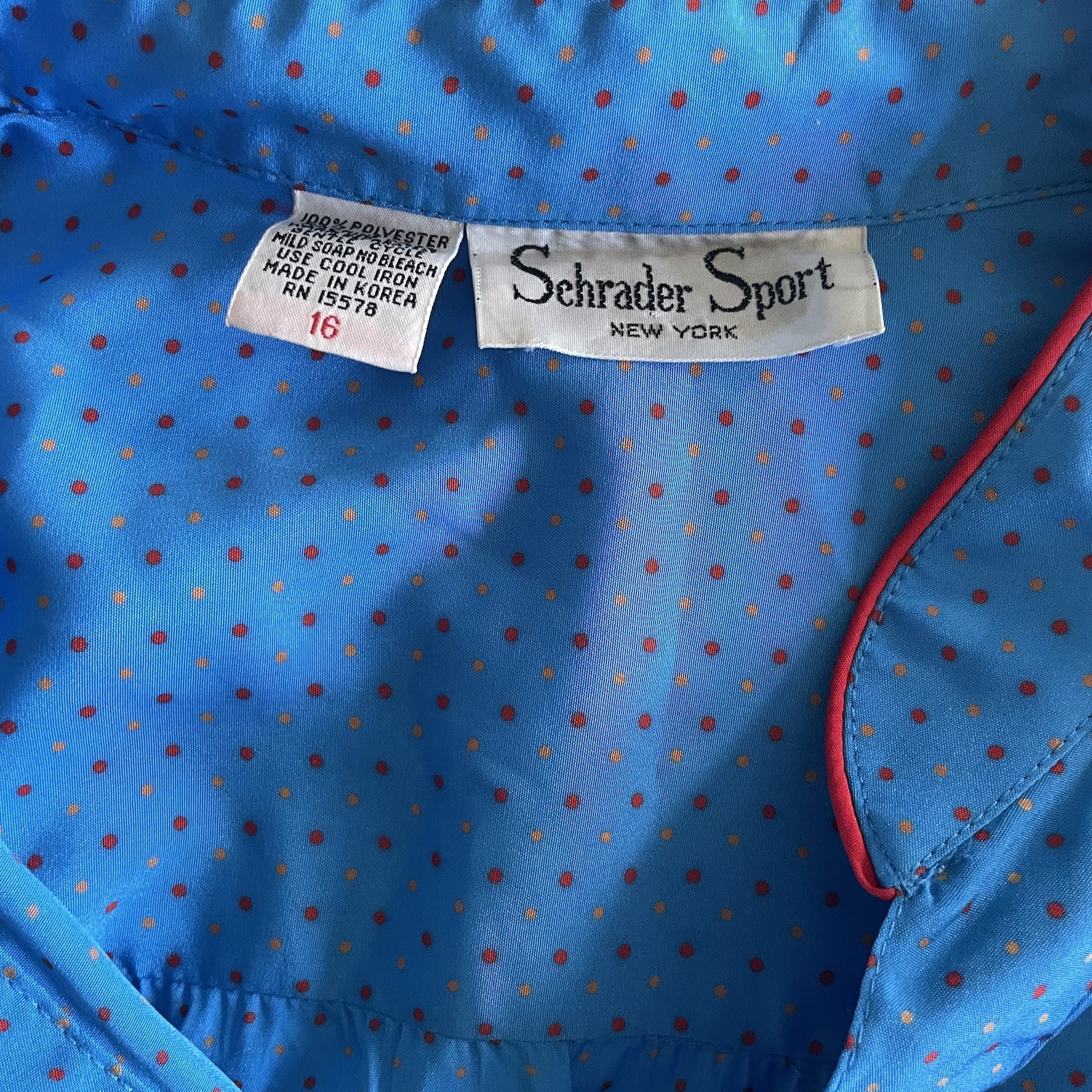 Vintage 1980s! Schrader Sport Size 16 Colorful Polkadot Pocket Silky Dress