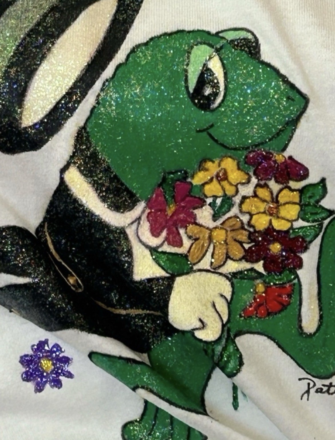 VTG Hand Painted Frog glitter Puff Paint Tuxedo Dapper Whimsical 90s OOAK XL