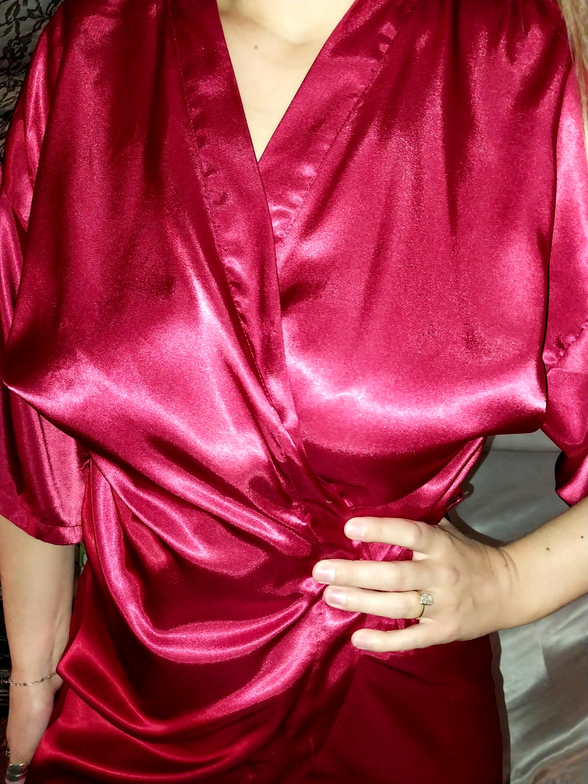 VTG SATIN RUBY GARNET RED SHORTY BABYDOLL NIGHTGOWN ROBE LINGERIE 42 44 XL