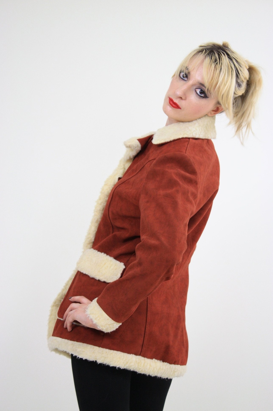 Vintage VTG 70s faux suede leather faux fur Penny Lane Coat
