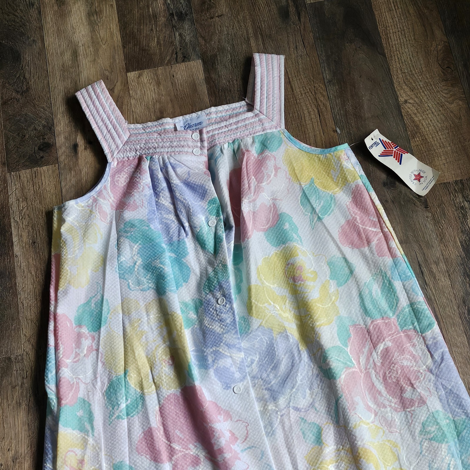 VTG 70s 80s It’s a Charm NWT Pastel Floral Seersucker House Dress Nightgown Med