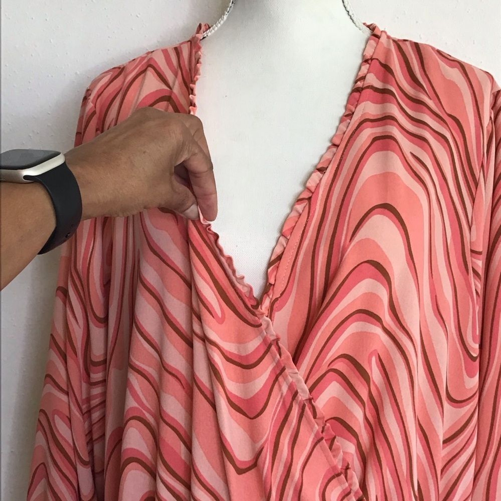 Black Tape Women Pink Multicolored V-Neck Bishop Sleeve Ruffle Event Sundress 3X