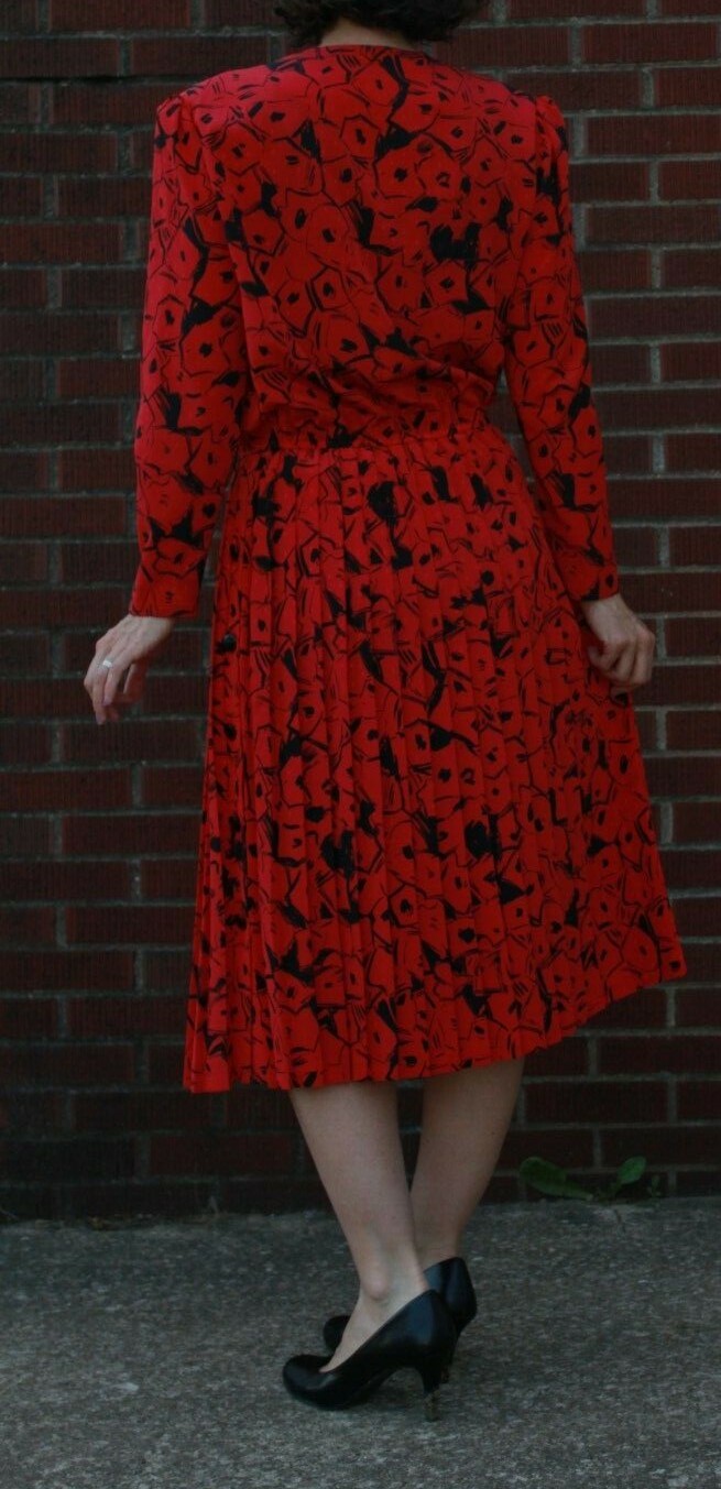 Vintage 80s Red/Black Geometric Dress Size 12 Alexis Fashions