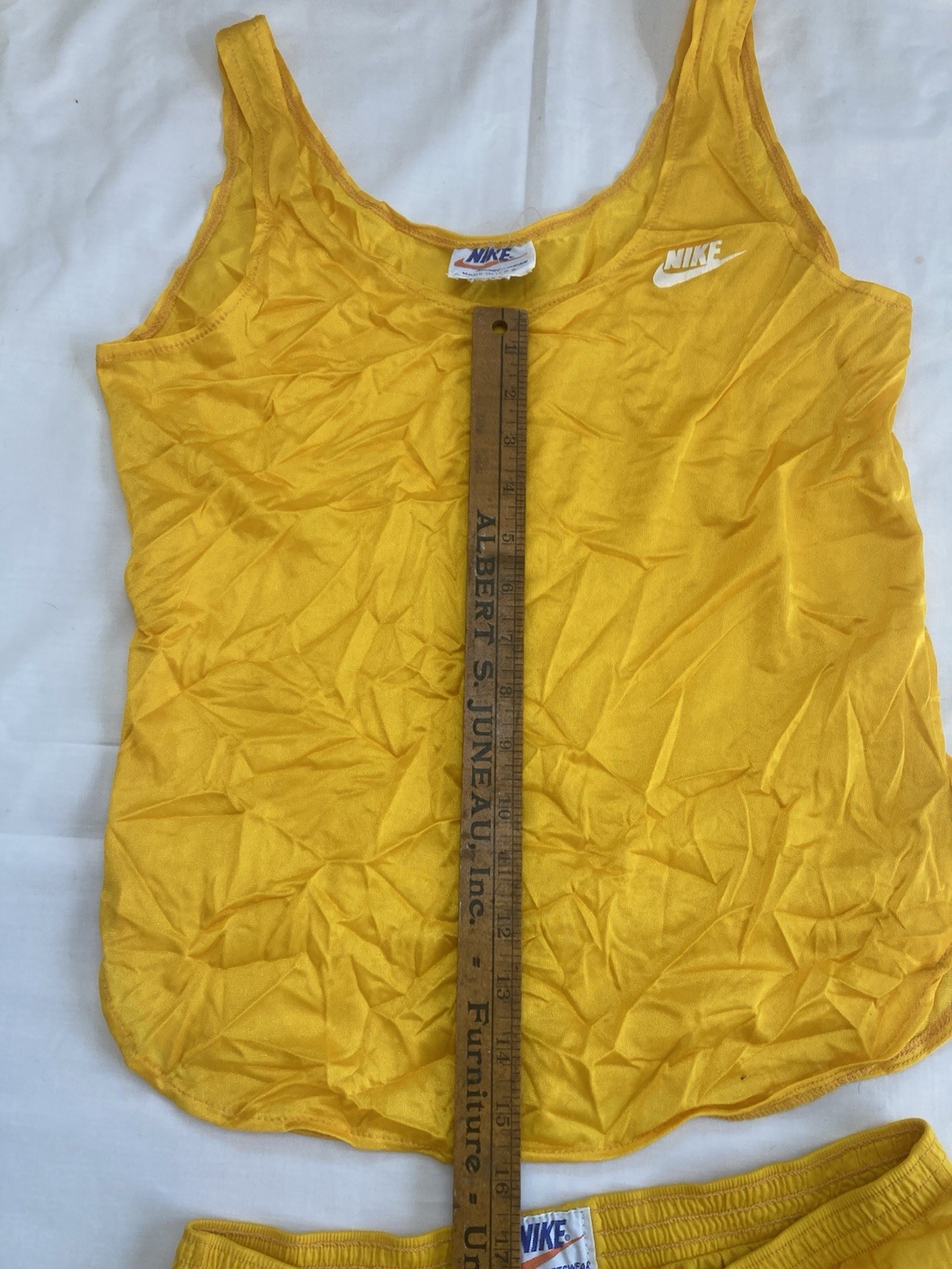 VTG 1970s 80s Nike Sports Wear Tank Top Shorts Set Womens Large Yellow USA Made