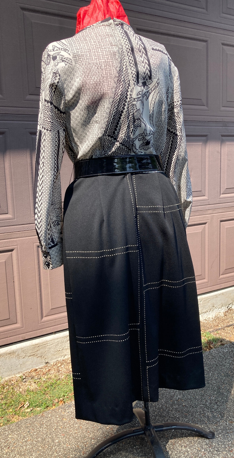 Alfred Werber Cape cloak coat dress black vintage abstract geometric sz 12 Poly