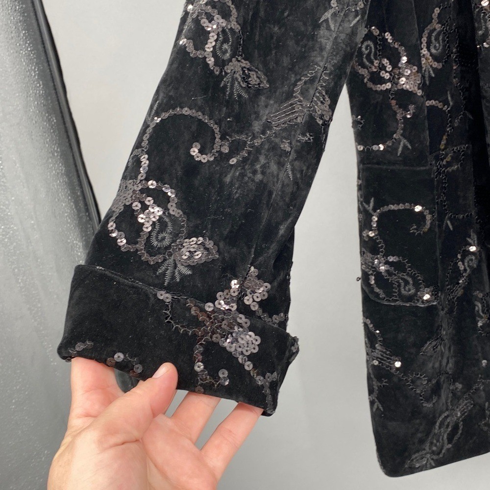 Vintage Isabel Women’s Black Velvet Sequin Embroidered Jacket Size XL Whimsygoth