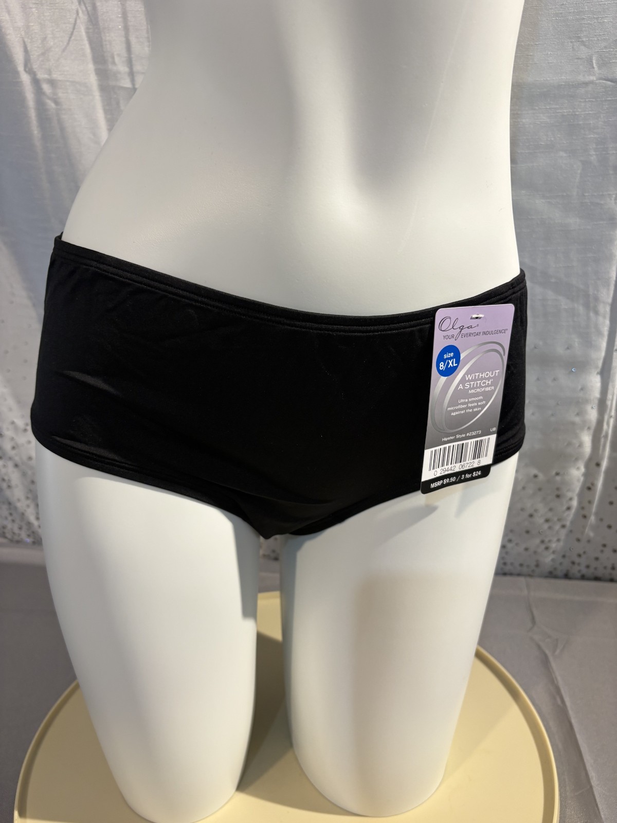 OLGA vintage 23273 NWT BLACK Without a Stitch microfiber Hipster Brief size 8/XL