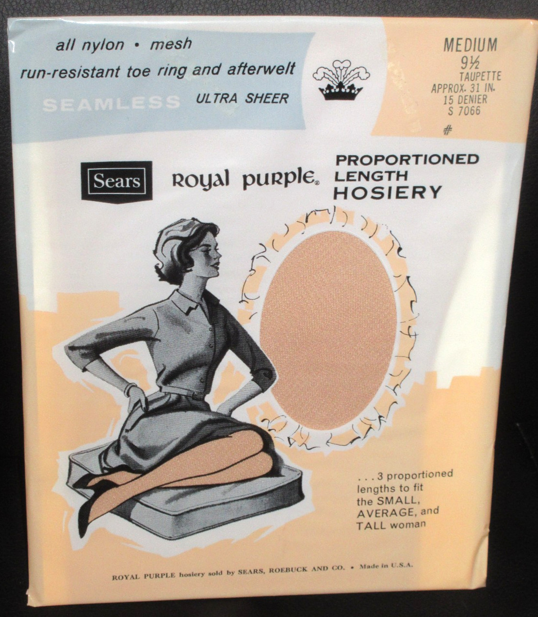 Vintage Royal Purple Nylons Size Sears 9.5 MEDIUM TAUPETTE Beige STOCKINGS
