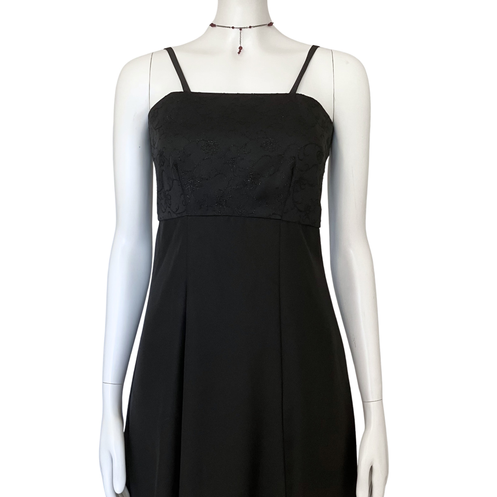 Vintage 90s Whimsigoth Black Empire Waist Prom Dress XXS Embroidered Goth Formal
