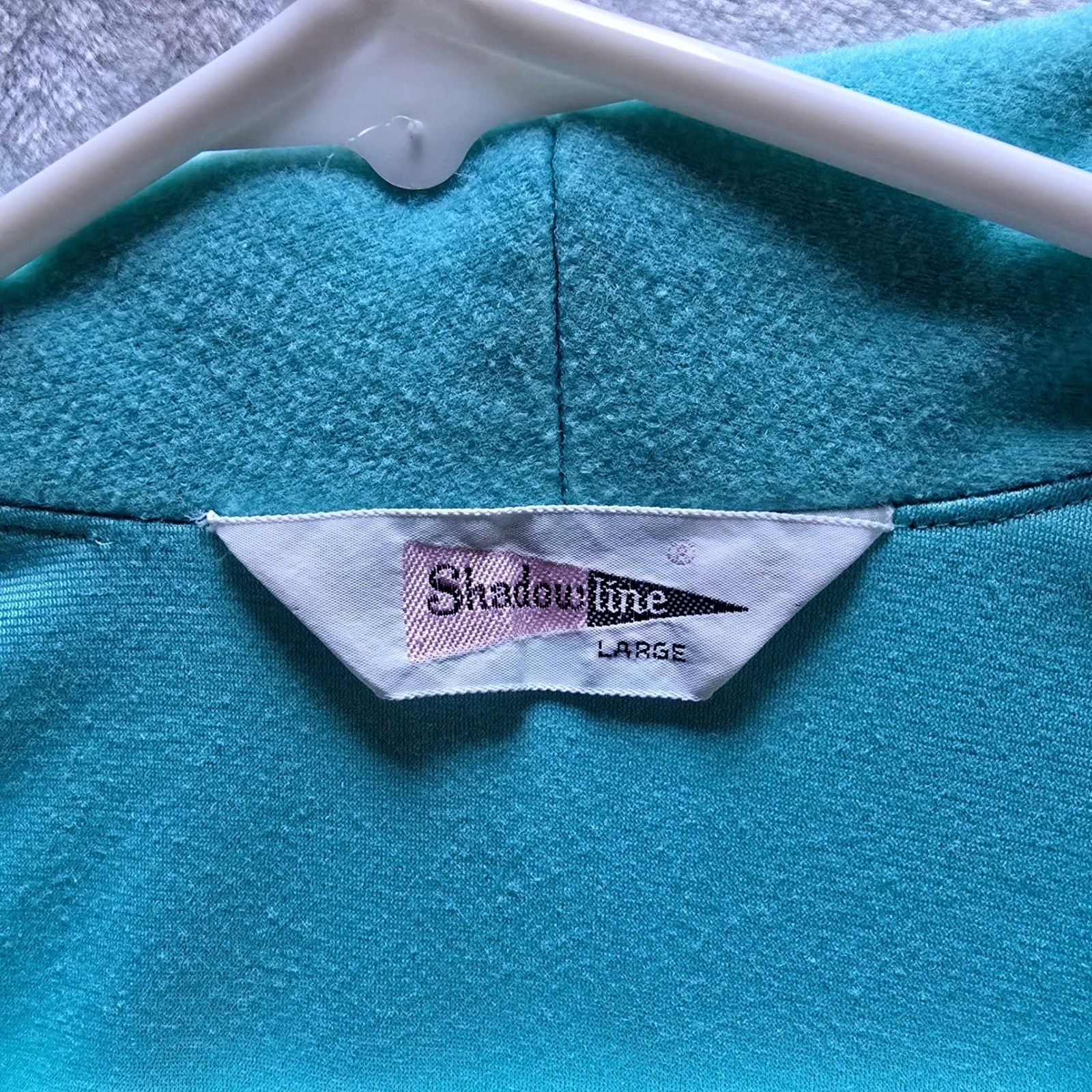 Vintage Shadowline Robe Turquoise Blue Fleece Floral Embroidered Snap Front L