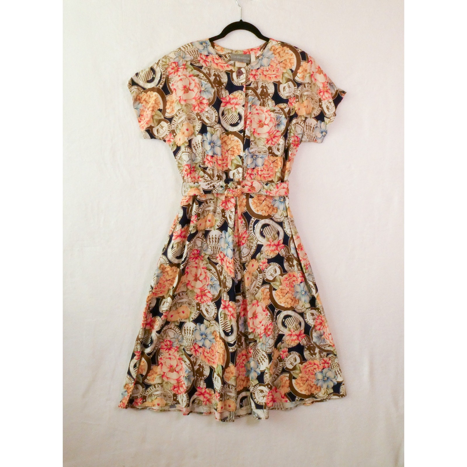 Vintage Carol Anderson Travel Shirtwaist Dress Size 6 Belted Floral 90s 80s Midi