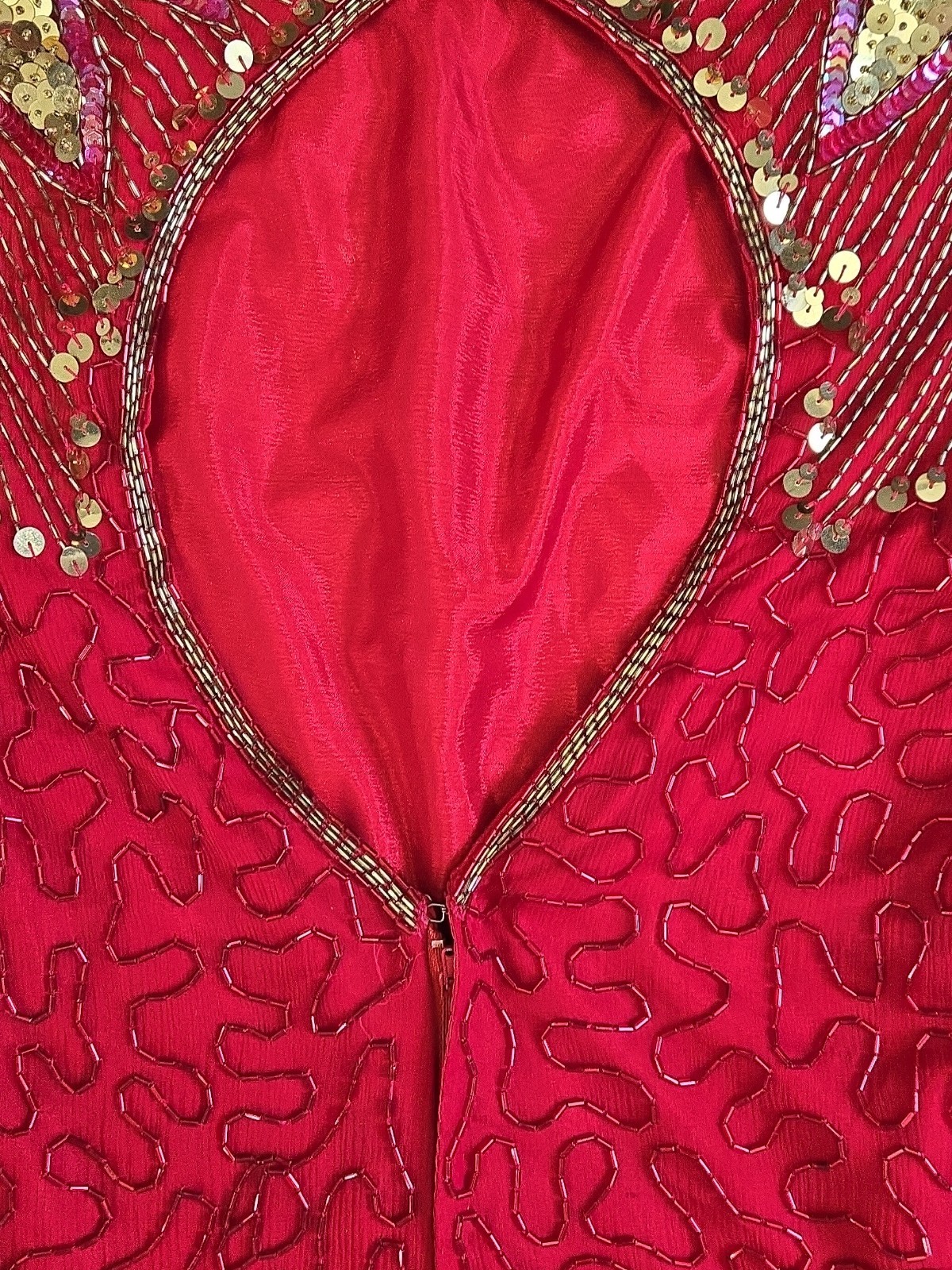 Scala Red & Gold Sequin Beaded Silk Bodycon Cocktail Dress P/P Milan Paris LA