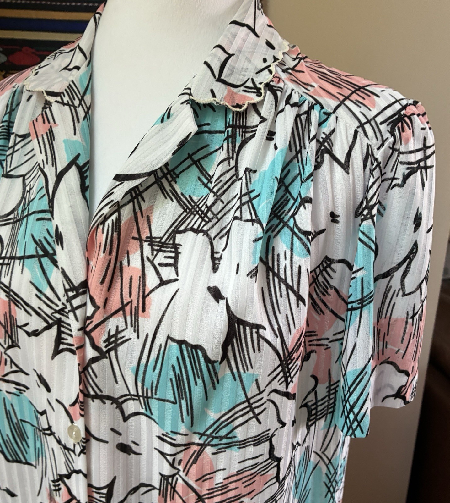 Vintage 80s Graff California Wear Abstract Floral Blouse Grandma Core M USA Made